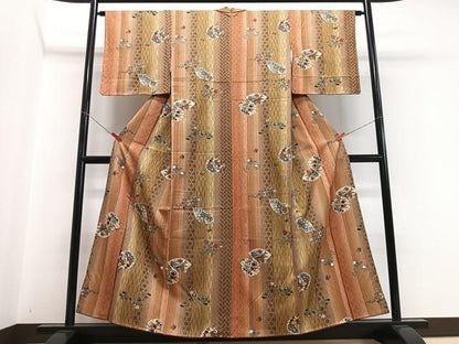 平和屋着物■上質な小紋　雪輪地紙花蝶文　暈し染め　金彩　正絹　逸品　CABH4113xe