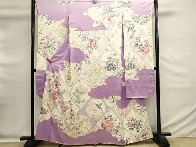 平和屋着物■豪華振袖　花鳥丸文　銀彩　正絹　逸品　DABG6632cd