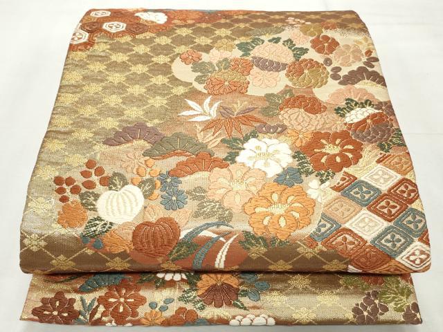 平和屋着物◎佐賀錦　六通柄袋帯　唐織　雲取り草花文　金糸　正絹　逸品　CABF2392qe