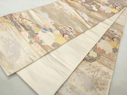 平和屋着物◎六通柄袋帯　唐織　孔雀流水草花文　金糸　正絹　逸品　CABH8420qe