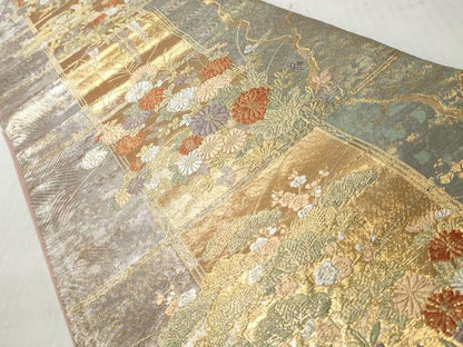 平和屋着物◎六通柄袋帯　琳派絵図　格子春秋文　金銀糸　引箔　正絹　逸品　CABH8416qe
