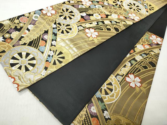 平和屋着物◎六通柄袋帯　唐織　草花車輪文　金糸　正絹　逸品　CABH8422qe