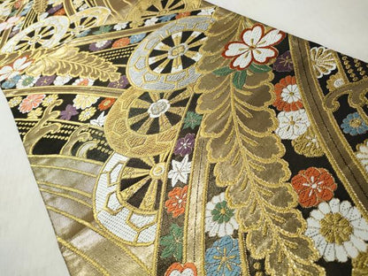 平和屋着物◎六通柄袋帯　唐織　草花車輪文　金糸　正絹　逸品　CABH8422qe