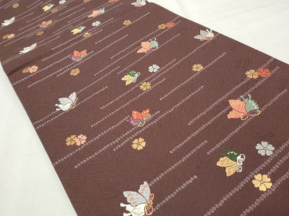 平和屋着物◎六通柄袋帯　唐織　花蝶文　金糸　正絹　逸品　CABF2391qe
