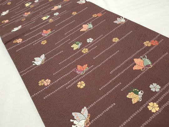 平和屋着物◎六通柄袋帯　唐織　花蝶文　金糸　正絹　逸品　CABF2391qe