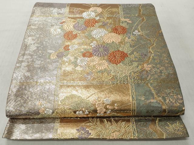 平和屋着物◎六通柄袋帯　琳派絵図　格子春秋文　金銀糸　引箔　正絹　逸品　CABH8416qe