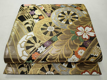 平和屋着物◎六通柄袋帯　唐織　草花車輪文　金糸　正絹　逸品　CABH8422qe