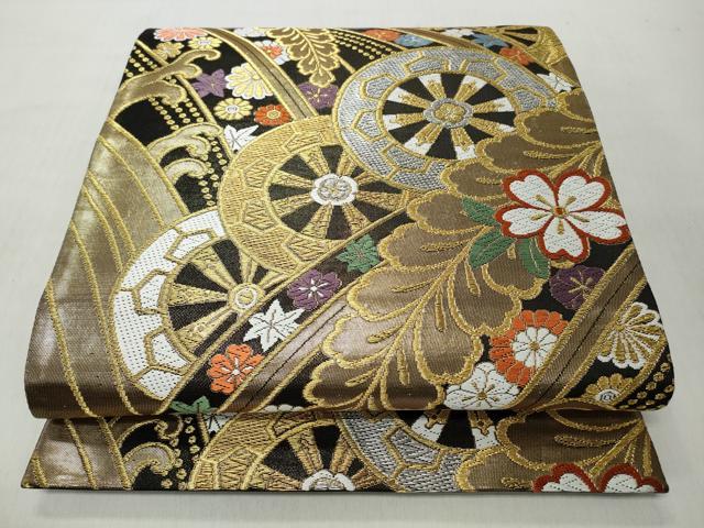 平和屋着物◎六通柄袋帯　唐織　草花車輪文　金糸　正絹　逸品　CABH8422qe