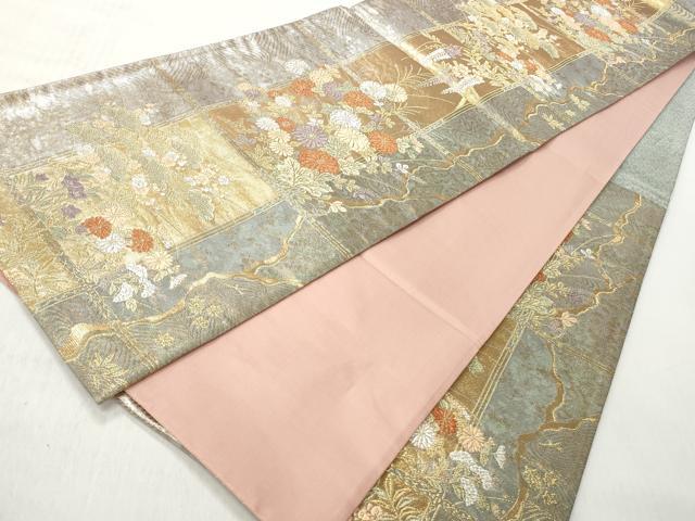 平和屋着物◎六通柄袋帯　琳派絵図　格子春秋文　金銀糸　引箔　正絹　逸品　CABH8416qe