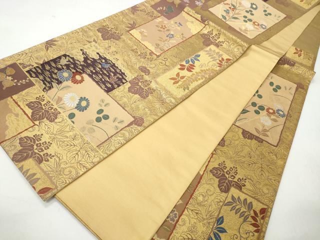 平和屋着物◎六通柄袋帯　色紙花唐草文　金糸　正絹　逸品　CABH8443qe