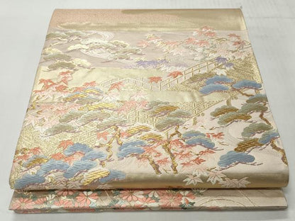 平和屋着物◎六通柄袋帯　唐織　エ霞風景文　金糸　正絹　逸品　CABH8442qe