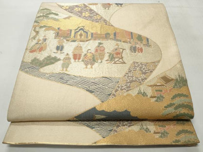 平和屋着物◎六通柄袋帯　人物風景文　金銀糸　正絹　逸品　CABH8447qe