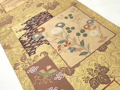 平和屋着物◎六通柄袋帯　色紙花唐草文　金糸　正絹　逸品　CABH8443qe