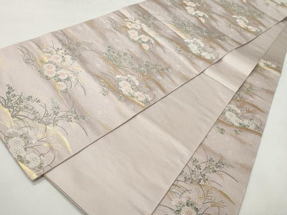 平和屋着物◎六通柄袋帯　唐織　草花鶴文　金糸　正絹　逸品　CABH8446qe