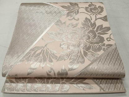平和屋着物◎六通柄袋帯　色紙取牡丹　プラチナ箔　正絹　逸品　CABH8436qe