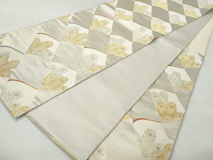 平和屋着物◎六通柄袋帯　唐織　松葉格子文　金銀糸　正絹　逸品　CABH8441qe