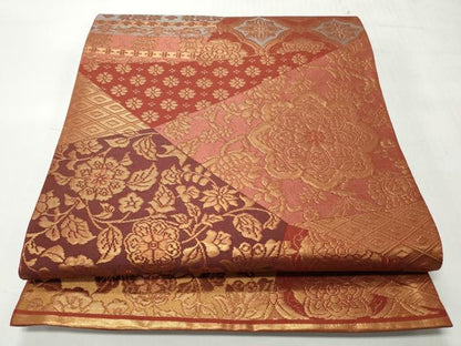 平和屋着物◎六通柄袋帯　切嵌花唐草文　金糸　正絹　逸品　CABH8439qe