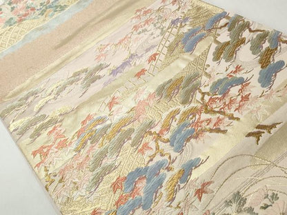 平和屋着物◎六通柄袋帯　唐織　エ霞風景文　金糸　正絹　逸品　CABH8442qe
