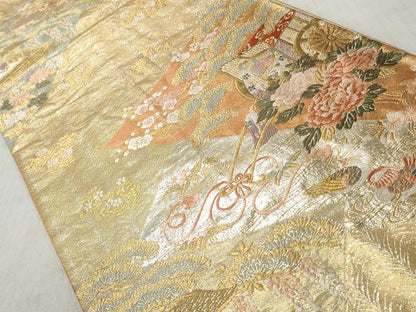 平和屋着物◎六通柄袋帯　唐織　鴛鴦御所車花文　金銀糸　正絹　逸品　CABH8425qe
