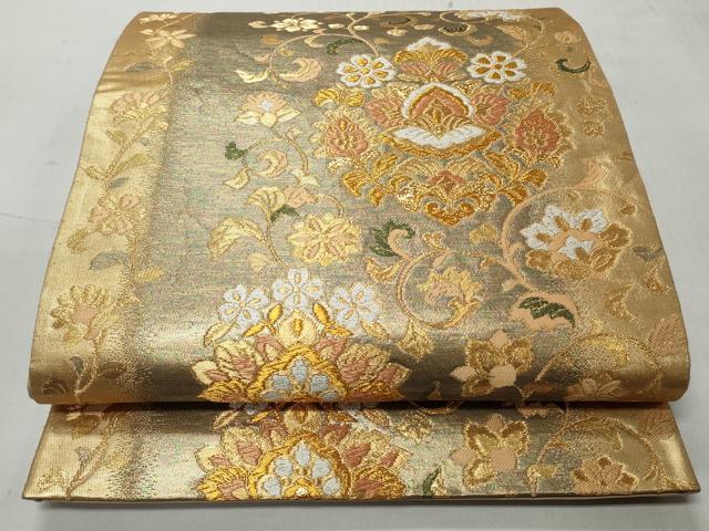 平和屋着物◎六通柄袋帯　唐花華紋　宴　金銀糸　正絹　逸品　CABH8448qe