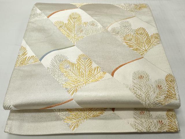 平和屋着物◎六通柄袋帯　唐織　松葉格子文　金銀糸　正絹　逸品　CABH8441qe