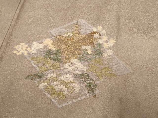 平和屋着物▼訪問着　総刺繍　松皮菱風景文　金糸　三越扱い　正絹　逸品　DABG3598du