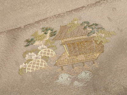 平和屋着物▼訪問着　総刺繍　松皮菱風景文　金糸　三越扱い　正絹　逸品　DABG3598du