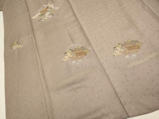 平和屋着物▼訪問着　総刺繍　松皮菱風景文　金糸　三越扱い　正絹　逸品　DABG3598du