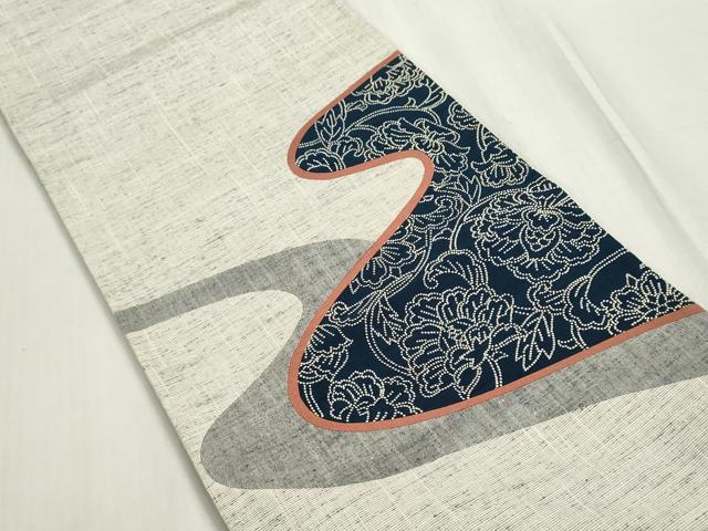 平和屋着物◎中国三大刺繍　相良刺繍　太鼓柄袋帯　紬地　切嵌　更紗花文　正絹　逸品　DABF8398we