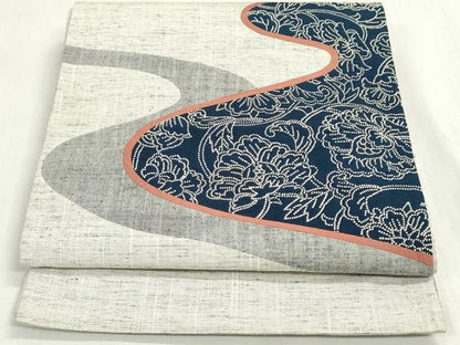 平和屋着物◎中国三大刺繍　相良刺繍　太鼓柄袋帯　紬地　切嵌　更紗花文　正絹　逸品　DABF8398we