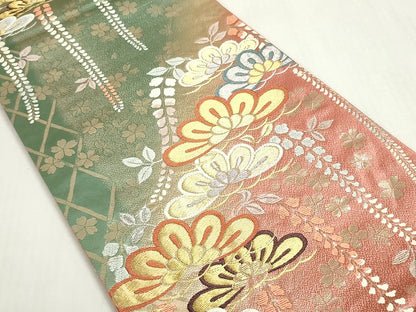 平和屋着物◎両面　六通柄袋帯　唐織　藤笠松　舞桜文　金銀糸　正絹　逸品　DABF8394we