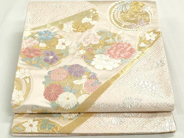 平和屋着物◎六通柄袋帯　唐織　草花丸文　金糸　正絹　逸品　DABF8402we