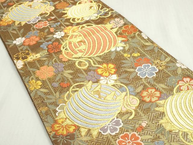 平和屋着物◎佐賀錦　六通柄袋帯　唐織　枝垂桜小団巻文様　金糸　正絹　逸品　DABF8408we