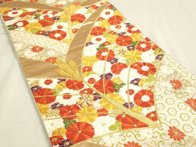 平和屋着物◎六通柄袋帯　唐織　松葉取り花文　金糸　正絹　逸品　DABF8434we