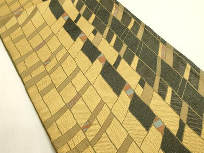 平和屋着物◎両面　六通柄袋帯　ふくれ織　幾何学文様　正絹　逸品　DABF8418we