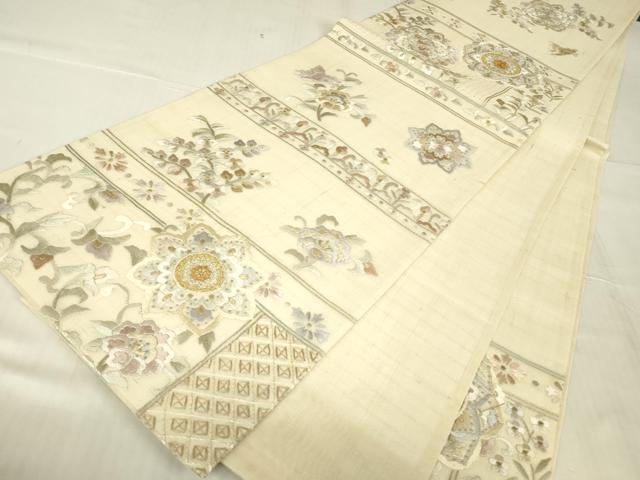平和屋着物＊夏物　極上　中国三大刺繍　スワトウ刺繍　汕頭刺繍　総刺繍　袋帯　正倉院更紗花蝶文　金銀糸　正絹　逸品　DABG0358az