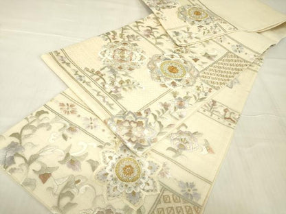 平和屋着物＊夏物　極上　中国三大刺繍　スワトウ刺繍　汕頭刺繍　総刺繍　袋帯　正倉院更紗花蝶文　金銀糸　正絹　逸品　DABG0358az