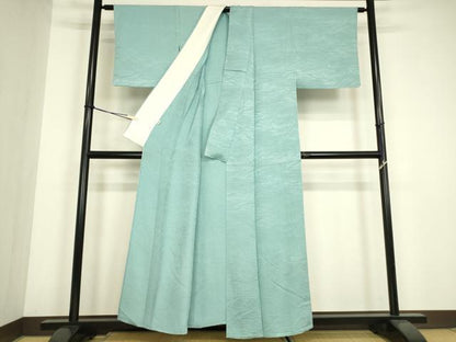 平和屋着物▽上質な色無地　単衣　芝地紋　白群色　松坂屋扱い　正絹　逸品　DABG0405az