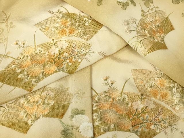 平和屋着物▽中国三大刺繍　スワトウ刺繍　汕頭刺繍　訪問着　単衣　地紙花文　暈し染め　金彩　やまと誂製　正絹　逸品　DABG0434az