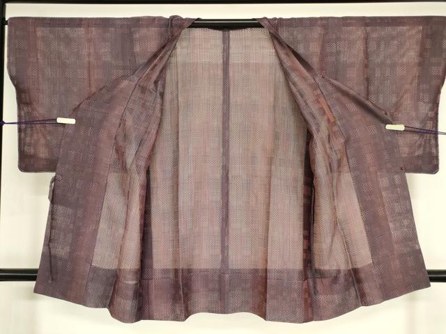 平和屋着物▽道行コート　スリーシーズン　春夏秋　塵除け　格子文　ロング丈　正絹　逸品　未使用　DABG0423az