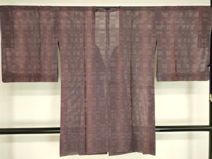 平和屋着物▽道行コート　スリーシーズン　春夏秋　塵除け　格子文　ロング丈　正絹　逸品　未使用　DABG0423az