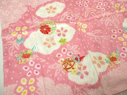 平和屋本店[]極上 七五三 女の子 7歳 祝着・襦袢(無双仕立て・半衿刺繍)セット 駒刺繍 絞り 毬 鈴 金糸 逸品 DZAB8245kh6