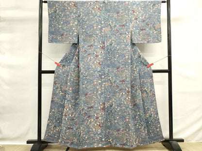 平和屋着物■上質な小紋　流水花文　鬼しぼ縮緬　正絹　逸品　未使用　DABG6691cd