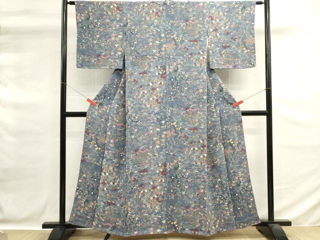 平和屋着物■上質な小紋　流水花文　鬼しぼ縮緬　正絹　逸品　未使用　DABG6691cd