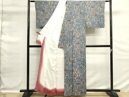 平和屋着物■上質な小紋　流水花文　鬼しぼ縮緬　正絹　逸品　未使用　DABG6691cd