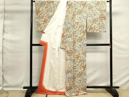 平和屋着物■上質な小紋　紬　型染め　草花文　正絹　逸品　未使用　DABG6698cd