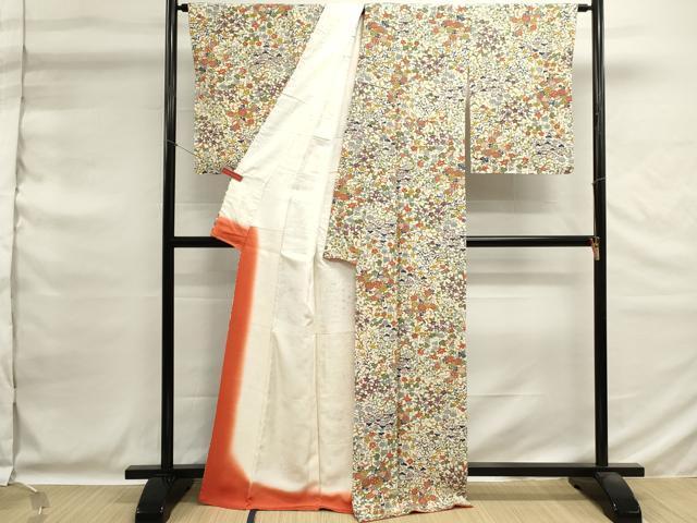 平和屋着物■上質な小紋　紬　型染め　草花文　正絹　逸品　未使用　DABG6698cd