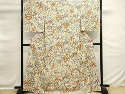 平和屋着物■上質な小紋　紬　型染め　草花文　正絹　逸品　未使用　DABG6698cd