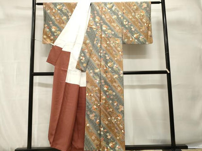 平和屋着物■上質な小紋　斜線雪輪枝花文　暈し染め　金彩　正絹　逸品　CABH0669ev