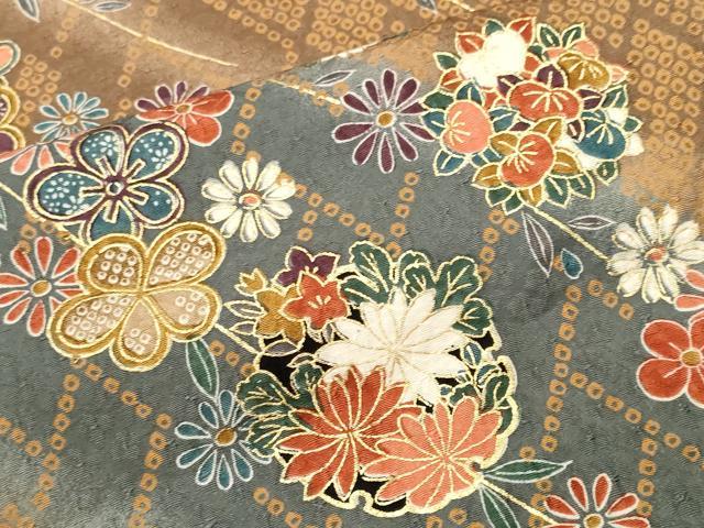 平和屋着物■上質な小紋　斜線雪輪枝花文　暈し染め　金彩　正絹　逸品　CABH0669ev